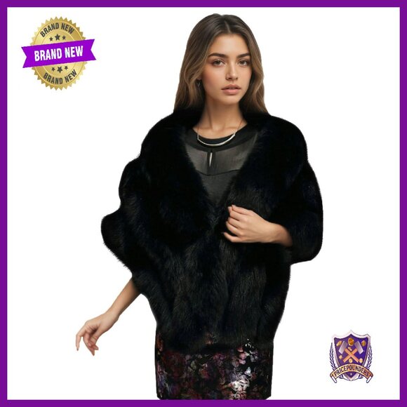 Luxury Faux Fur Shawl Wrap with Pockets for Weddings Parties